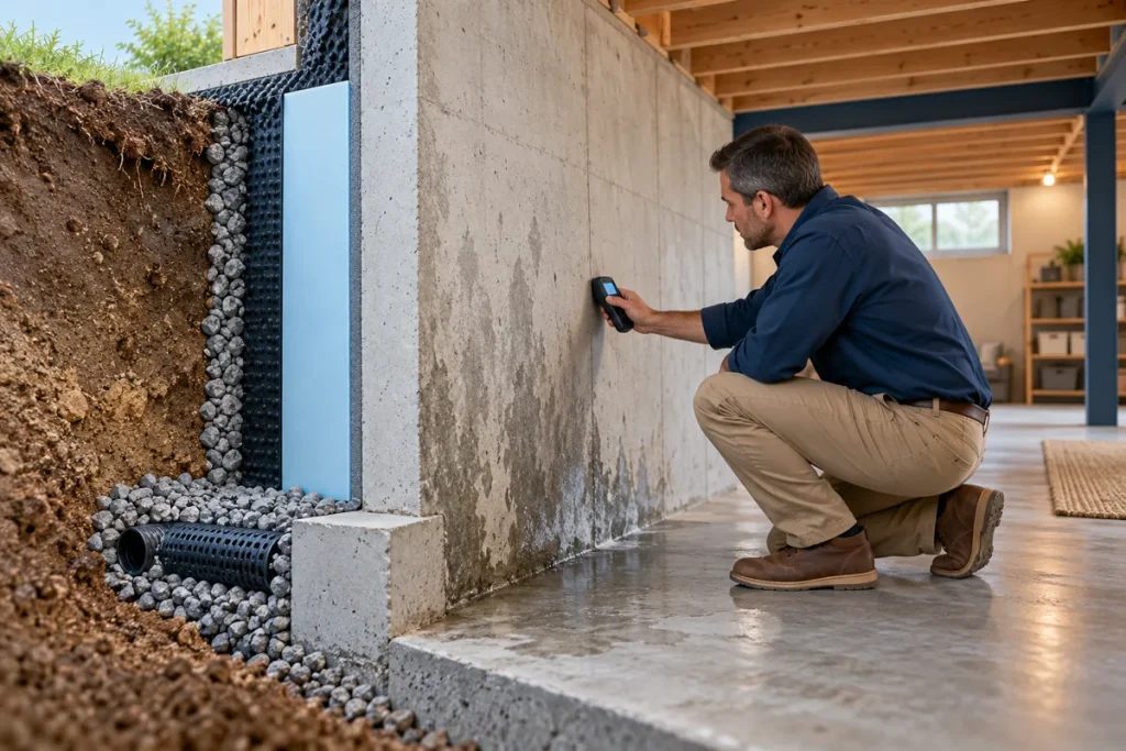 Conceptual illustration: Before insulating a basement, review the water story.
